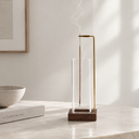 Grounded Grace hanging incense holder with brass clip, glass sleeve and wooden ash tray base